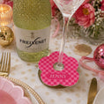 Load image into Gallery viewer, Vibrant Check personalised name drink markers on table with prosecco bottle and festive decor.
