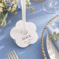 Load image into Gallery viewer, Personalised white name card Occasion drink marker for weddings and events with name Alice.