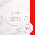 Load image into Gallery viewer, Reusable cocktail coffee stencils featuring a "HAPPY EASTER" design on a white Mylar stencil for festive drinks.
