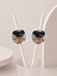 Load image into Gallery viewer, Upload your own personalised photo Paper straw toppers featuring custom photo designs on eco-friendly straws.