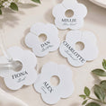 Load image into Gallery viewer, Wedding Attendees white personalised name drink marker with names for bridesmaids and groomsmen at a wedding celebration.