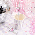 Load image into Gallery viewer, Cocktail Party Paper Straw Toppers Pack of 12 on silver cup for stylish drink presentation at events.