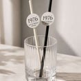 Load image into Gallery viewer, Personalised birthday year straw toppers in a glass, featuring '1976' toppers for a special birthday celebration.