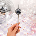 Load image into Gallery viewer, Disco ball paper party straw toppers showcasing a silver disco ball design, perfect for festive drink decor.