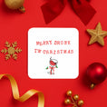 Load image into Gallery viewer, Merry Drunk Christmas drink coaster with festive design on a red background, perfect for holiday celebrations.