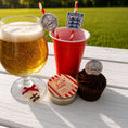 Load image into Gallery viewer, World Cup England Football Paper Straw Toppers Pack Of 12 with drinks and cupcake at a gathering