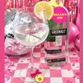 Load image into Gallery viewer, Personalised Text & Message Bottle Charm Gift Tag on a bottle and cocktail glass with lemon garnish.