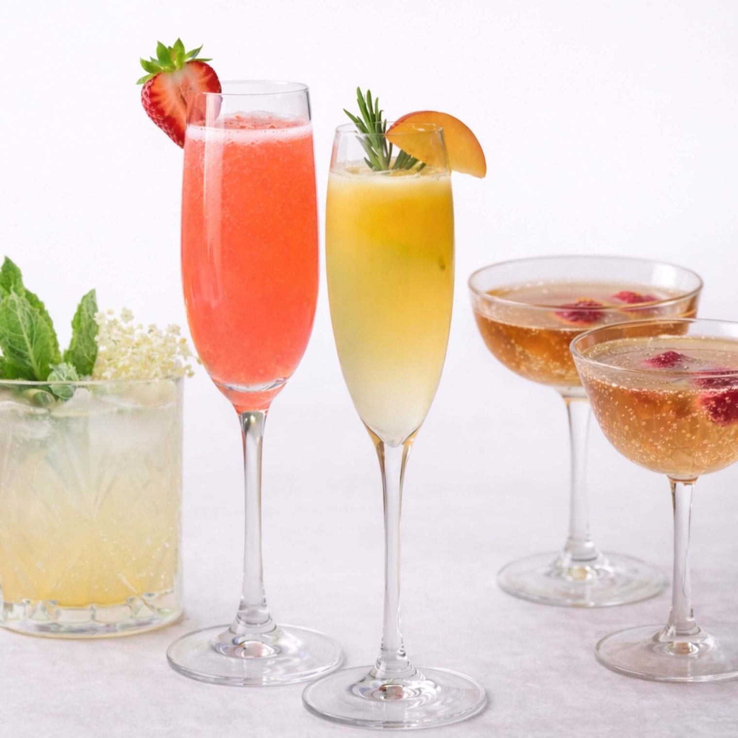 Colorful cocktails including sparkling drinks for Mother's Day cocktail recipes.