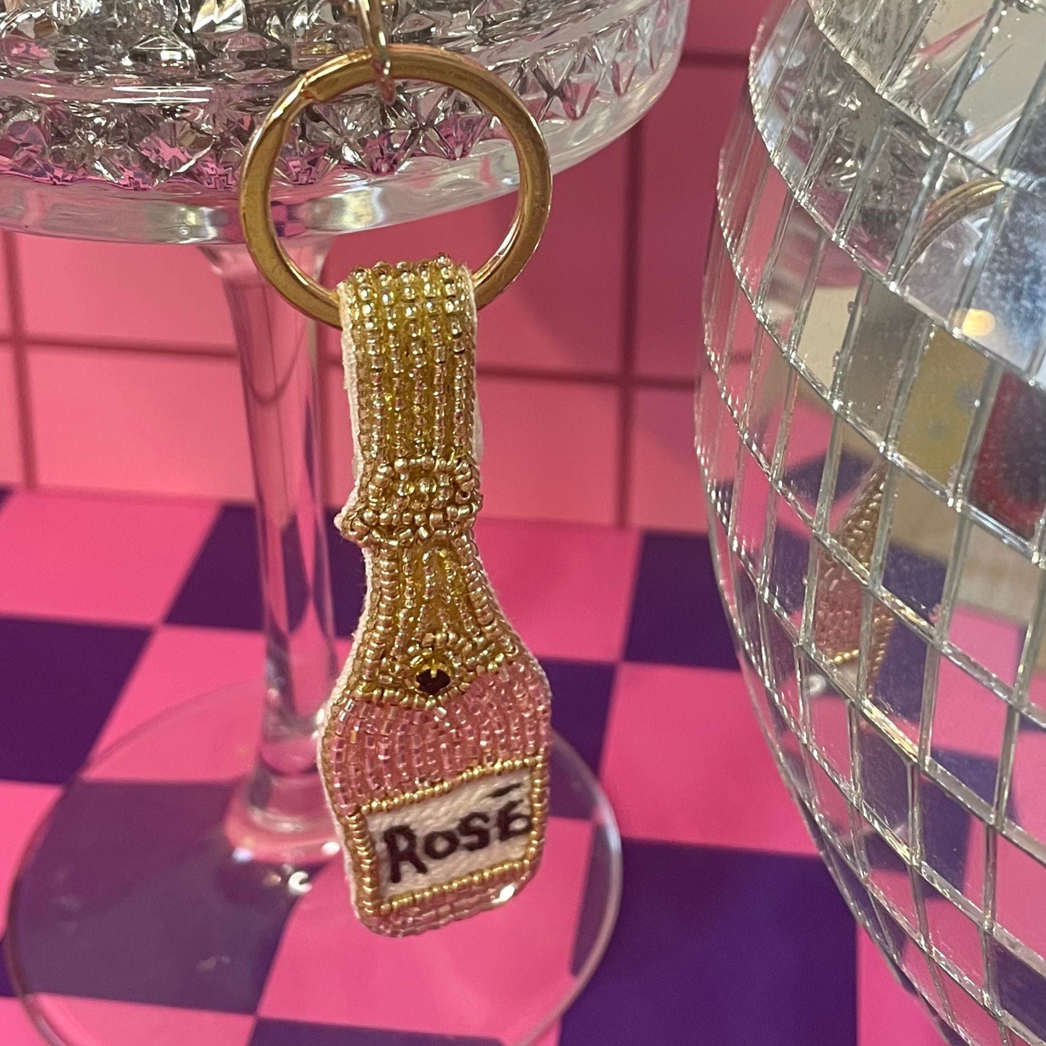 Pink Rose Beaded Keyring/Bag Charm