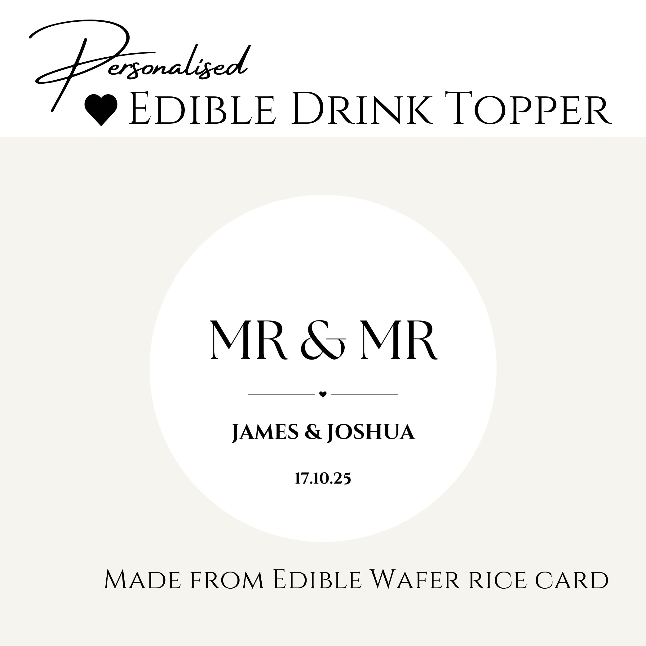 ‘Mr & Mr’ Wedding ’ Edible Drink Toppers