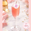 Load image into Gallery viewer, Edible drink toppers for hen parties disco ball on a pink champagne flute at a bridal shower celebration.
