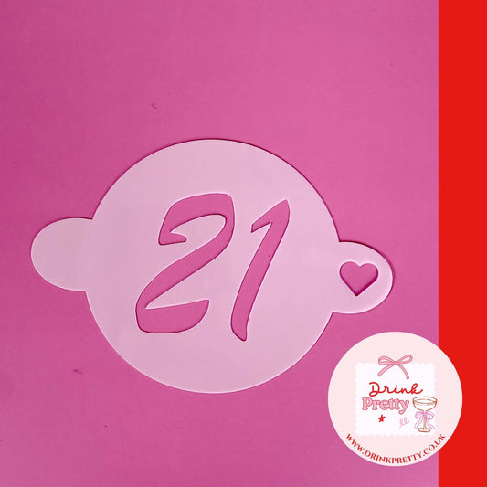 Reusable cocktail coffee stencils featuring the number 21 for creative drink decoration.