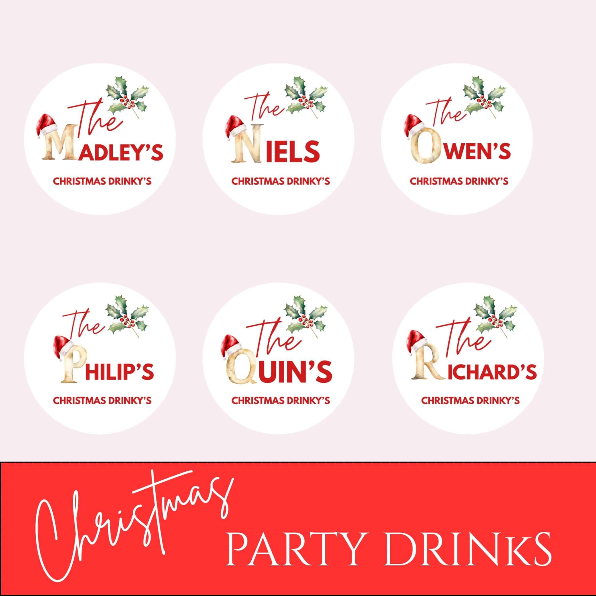 Christmas Family Name Personalised Cocktail Toppers