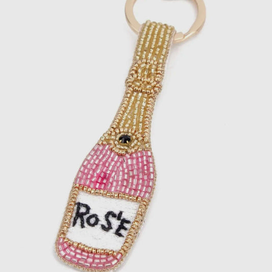 Pink Rose Beaded Keyring/Bag Charm