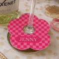 Load image into Gallery viewer, Vibrant Check personalised name drink markers with a pink flower design featuring the name Jenny.
