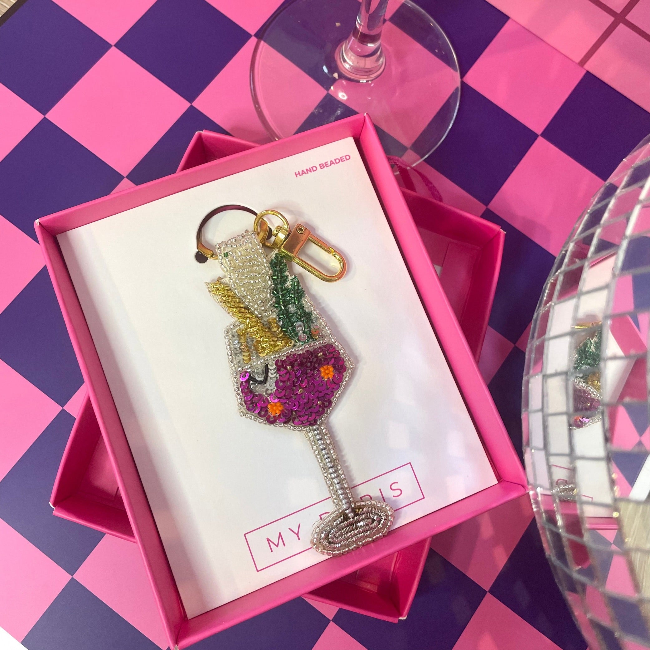 Pink Fizz Beaded Keyring/ Bag Charm