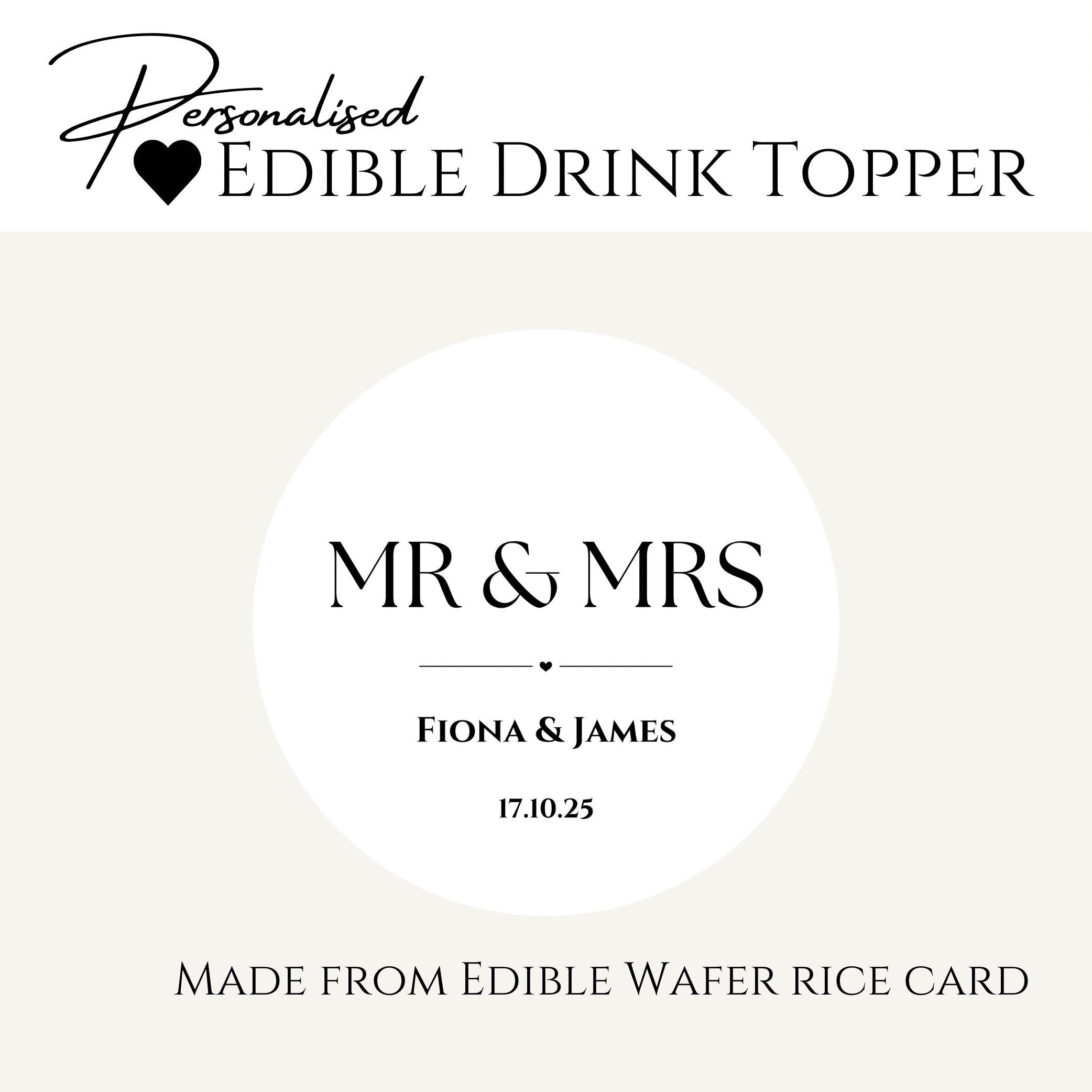 Mr & Mrs’ Wedding ’ Edible Drink Toppers