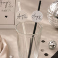 Load image into Gallery viewer, Hen party paper straws personalised toppers in a glass, featuring white and black straws with custom toppers.
