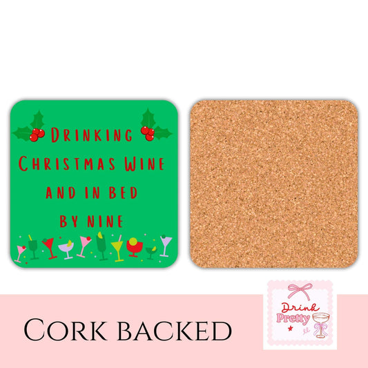 Christmas wine coaster with festive design and playful text, perfect for holiday cheer and protecting furniture.