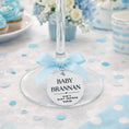 Load image into Gallery viewer, Wine glass charm p with baby shower decorations on a table with blue and white theme personalised 
