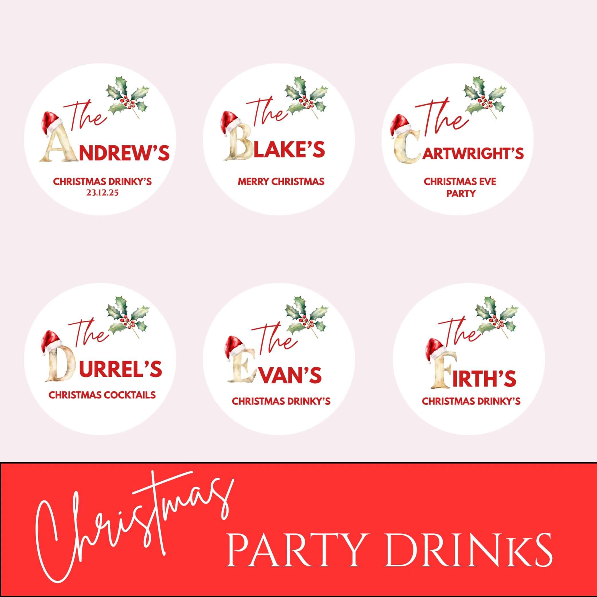 Christmas Family Name Personalised Cocktail Toppers