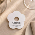 Load image into Gallery viewer, Personalised white name card Occasion drink marker with name Chloe for a baby shower.
