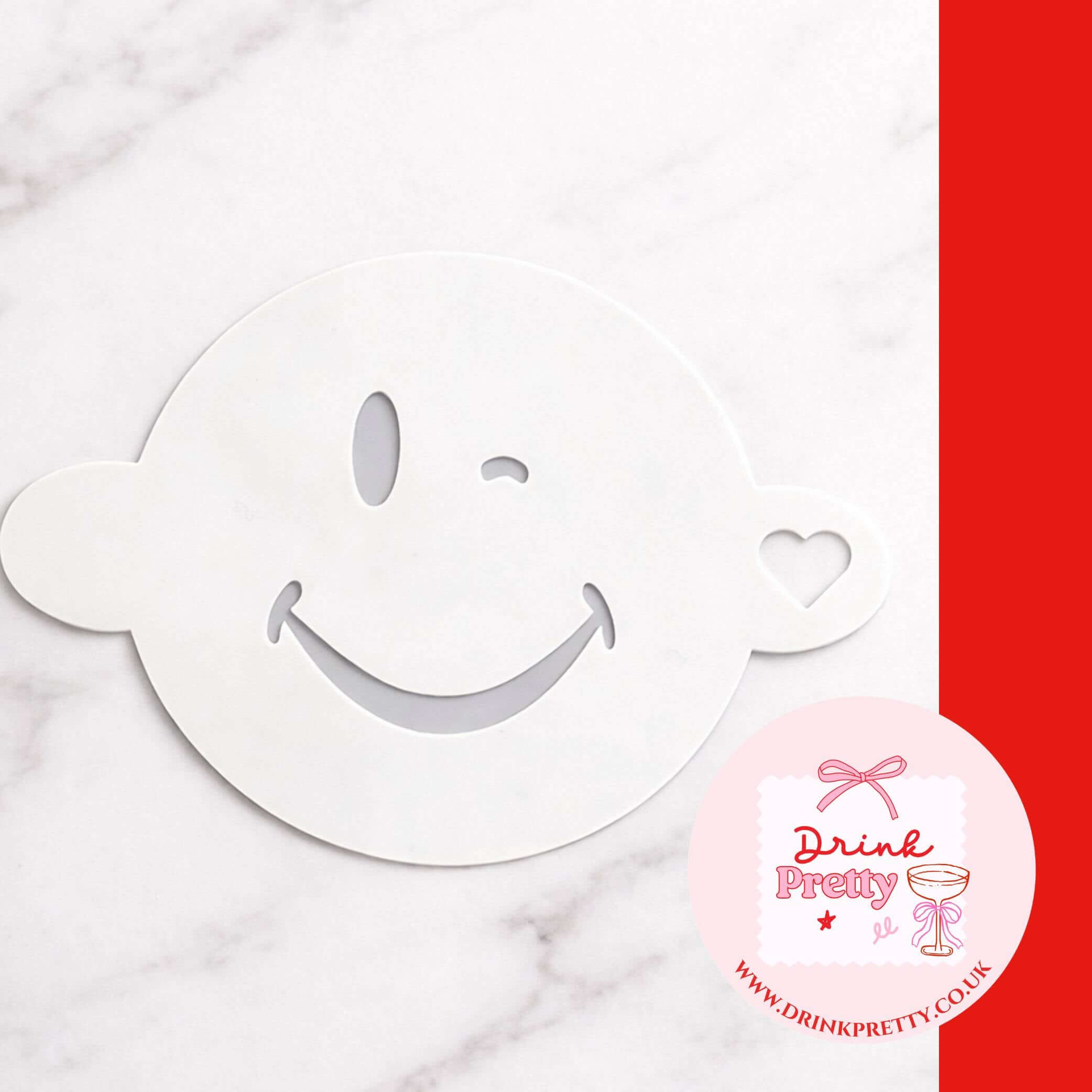 Reusable cocktail coffee stencils featuring a smiley face design for decorating drinks.