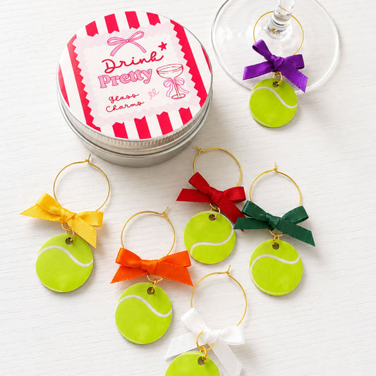 Tennis Ball Wine Glass Charms Set Of 6 Limited Edition