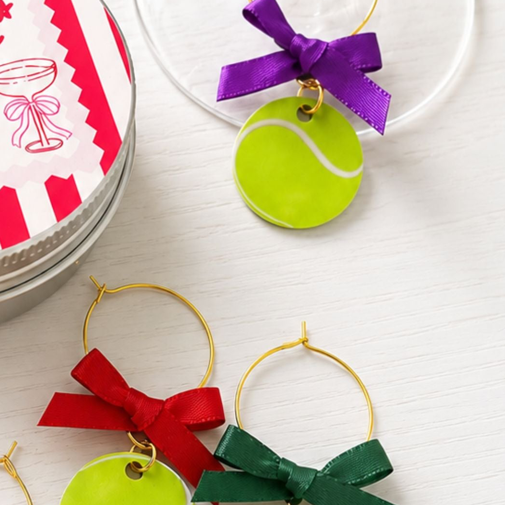Tennis Ball Wine Glass Charms Set Of 6 Limited Edition
