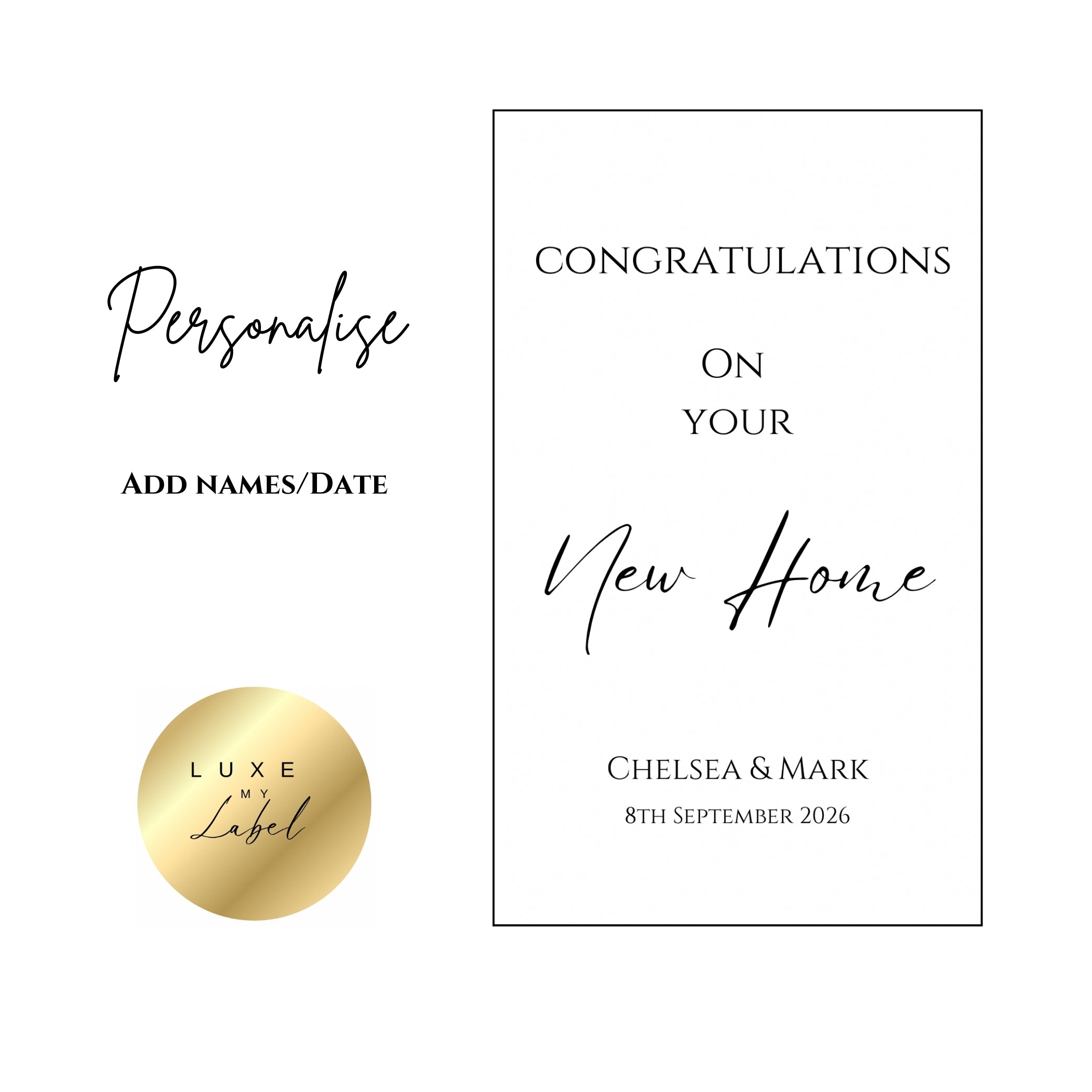 Minimalist New/First Home Personalised Wine Label 750ml