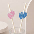 Load image into Gallery viewer, Baby Feet Blue Pink Paper Straw Toppers Pack of 12
