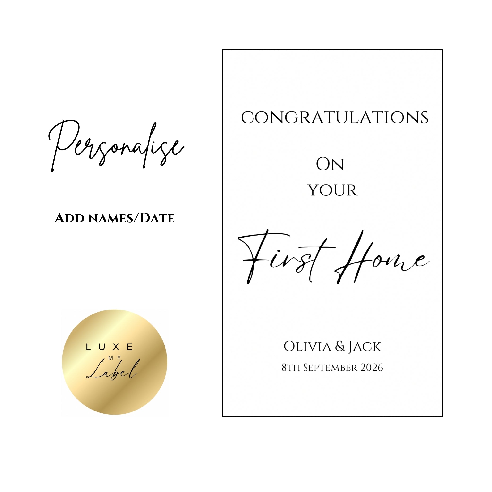 Minimalist New/First Home Personalised Wine Label 750ml