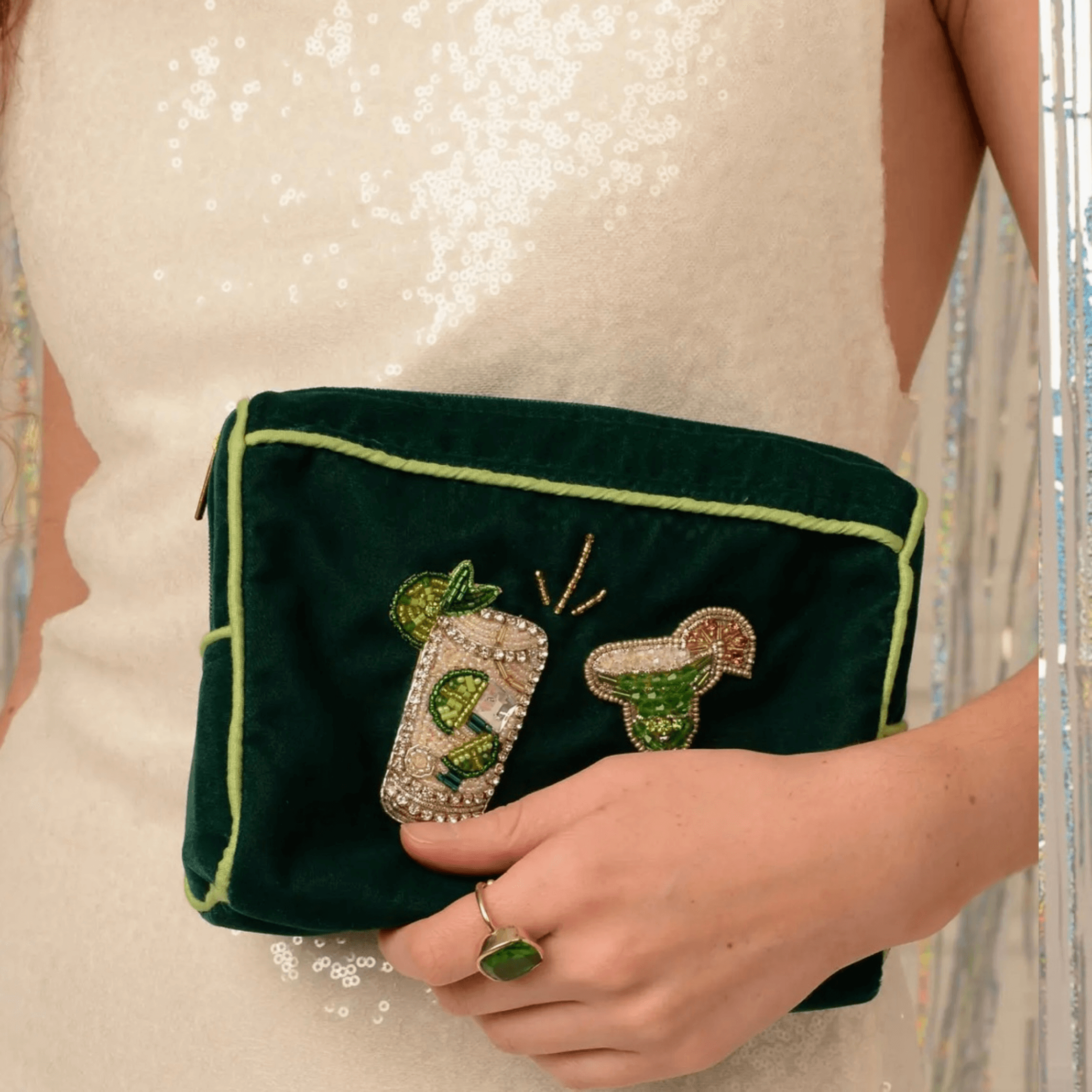 Mojito & Margarita Green Velvet Pouch