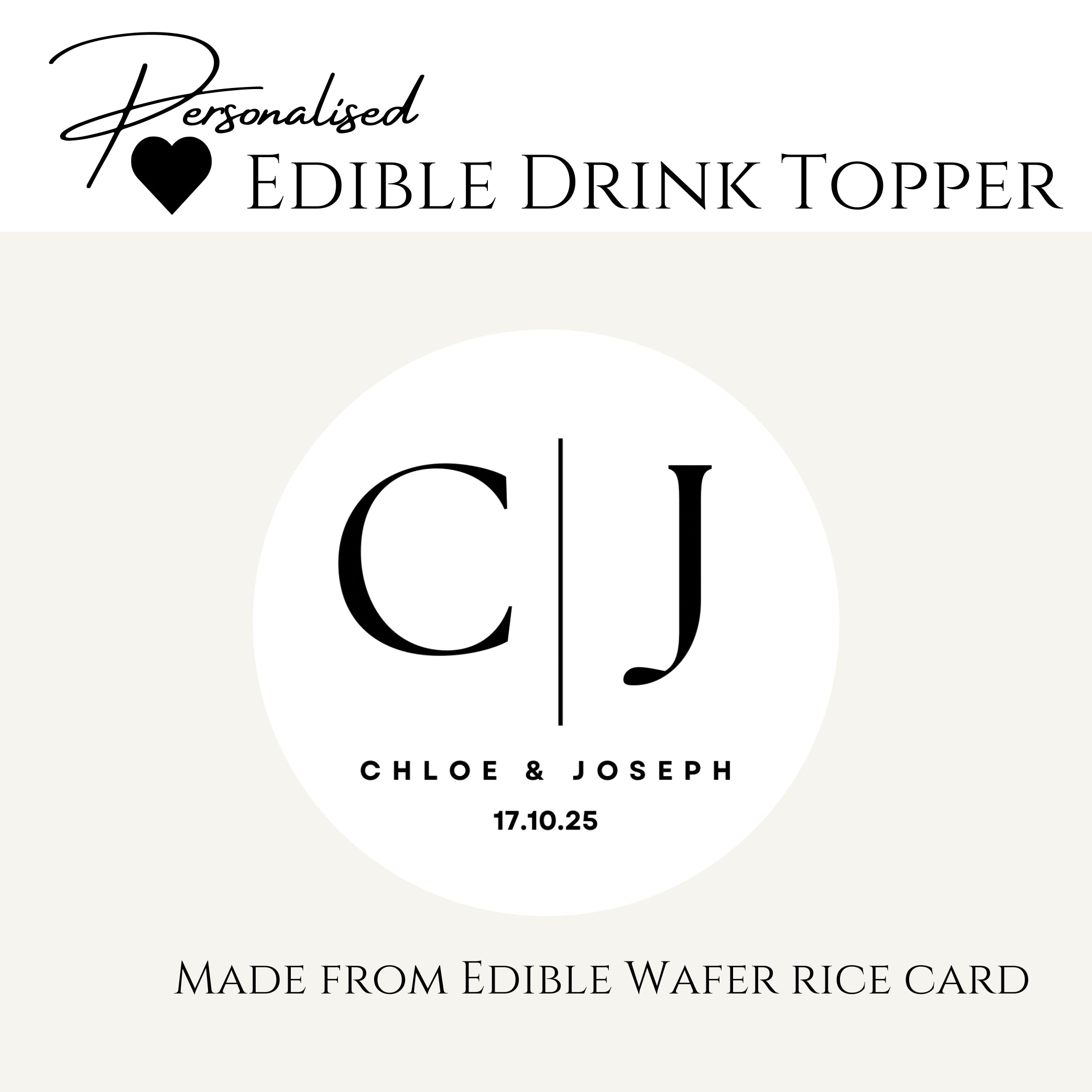 ‘Monogram’ Wedding ’ Edible Drink Toppers