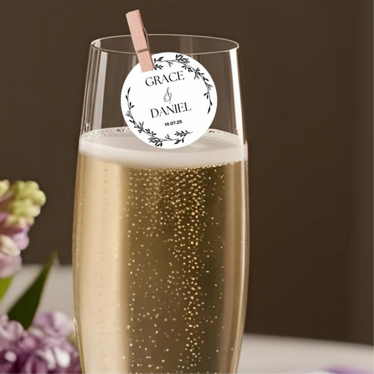 ‘ Leaf Personalised Names’ Wedding Edible Drink Toppers