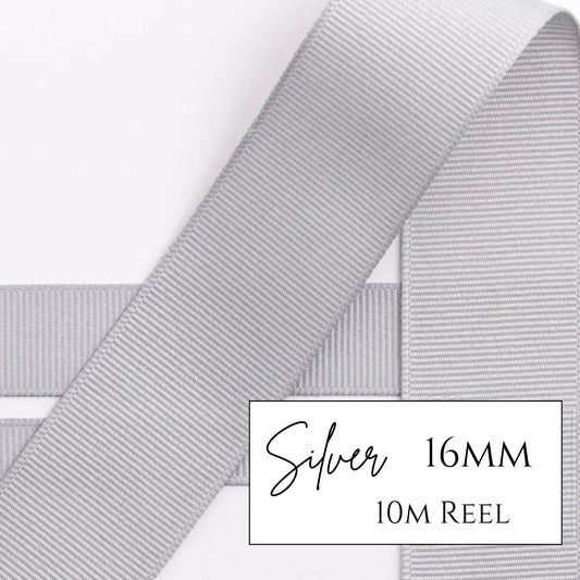 Silver Grosgrain Ribbon - 16mm x 10metre Reel