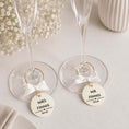 Load image into Gallery viewer, Mr & Mrs Personalised Bride & Groom Wine Glass Charm Set featuring custom charms for the couple's toast.
