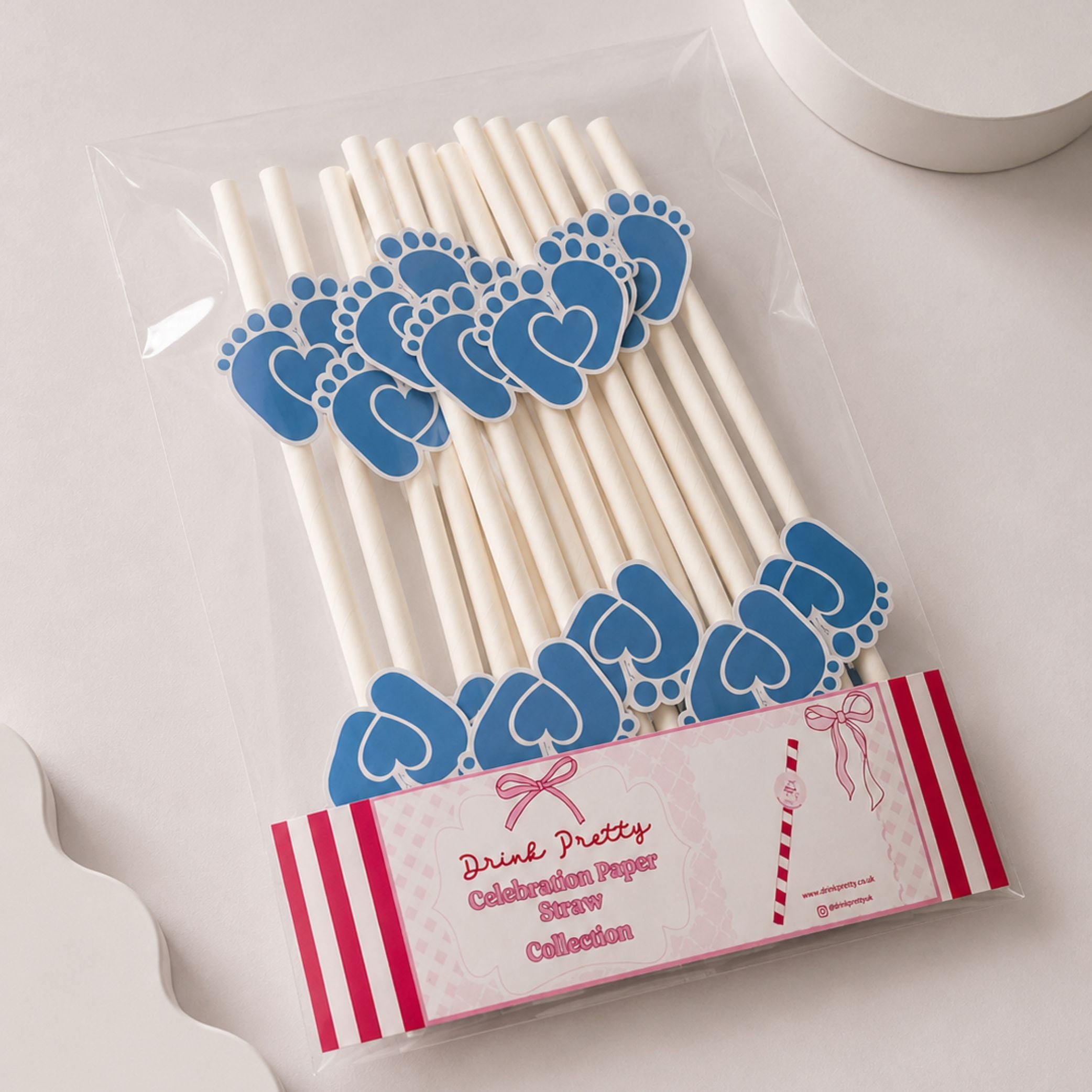 Baby Feet Blue Pink Paper Straw Toppers Pack of 12