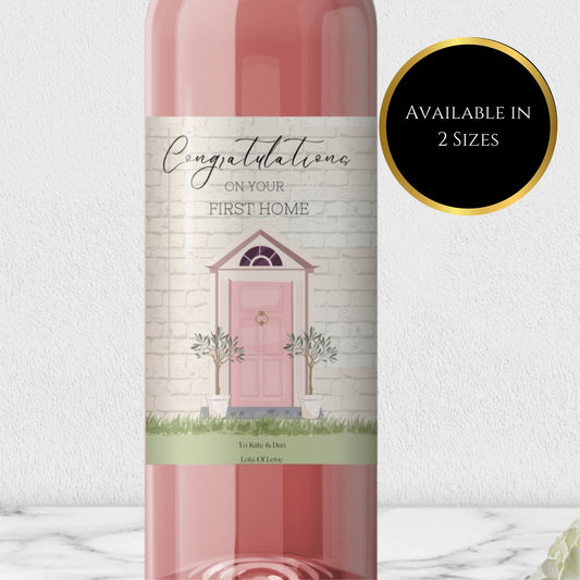Pink door congratulations on your new home personalised wine label, new home first home