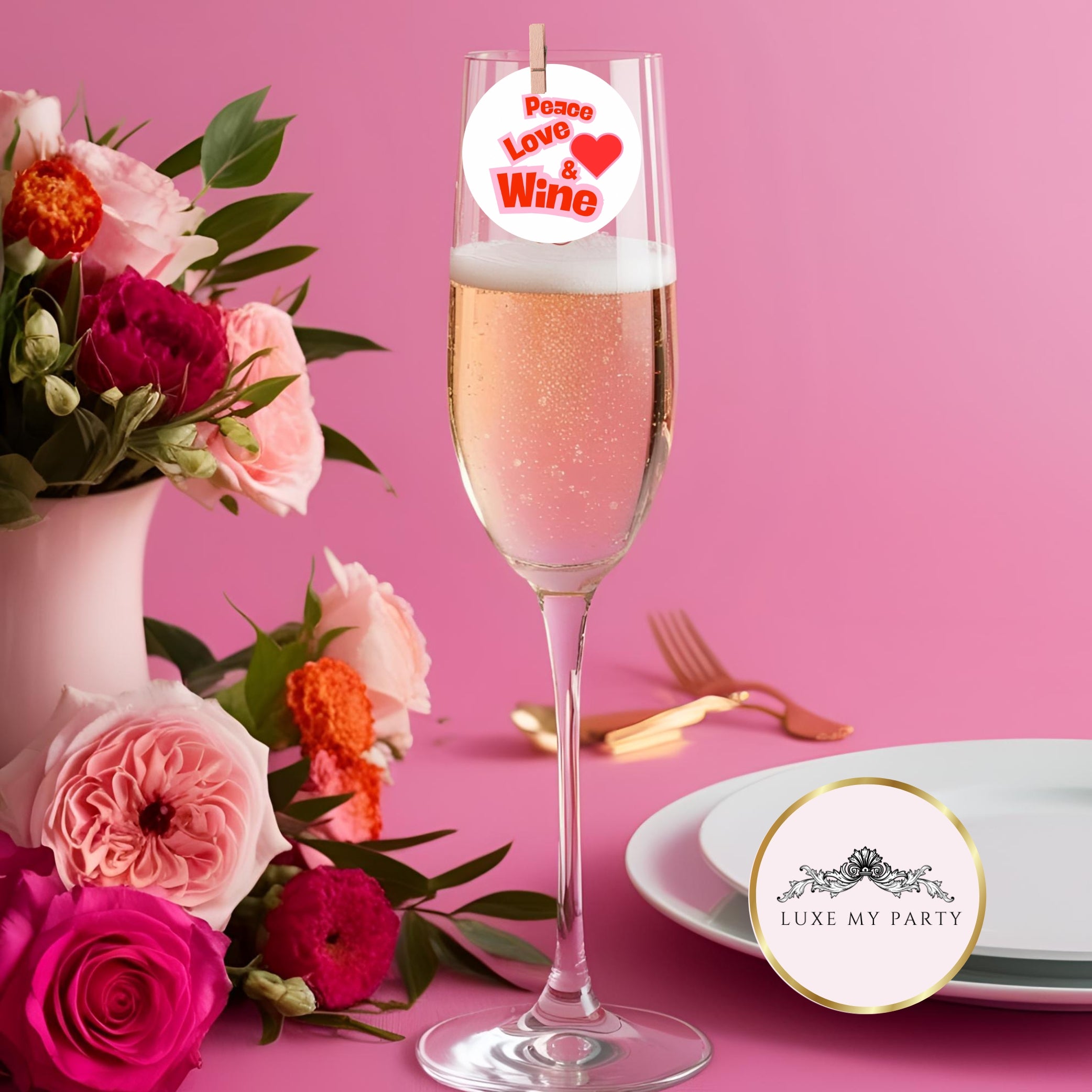 ‘Peace, Love & Wine’ Edible Drink Toppers