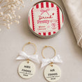 Load image into Gallery viewer, Mr & Mrs Personalised Bride & Groom Wine Glass Charm Set with custom charms and gift tin
