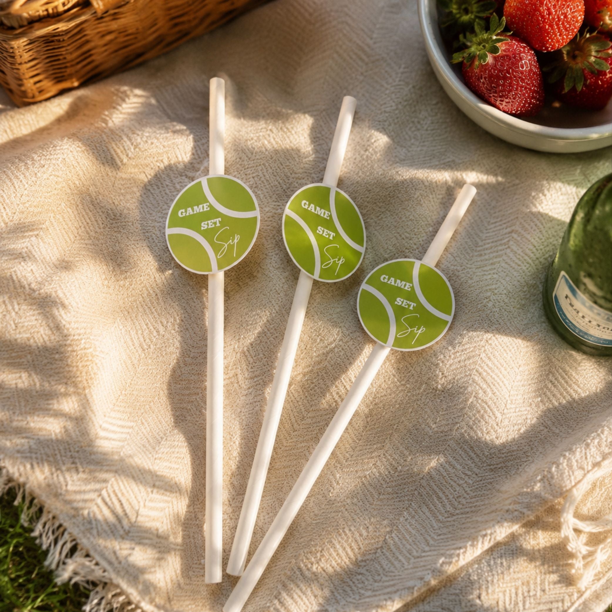 Game, Set & Sip Tennis Ball Paper Straw Toppers Pack of 12