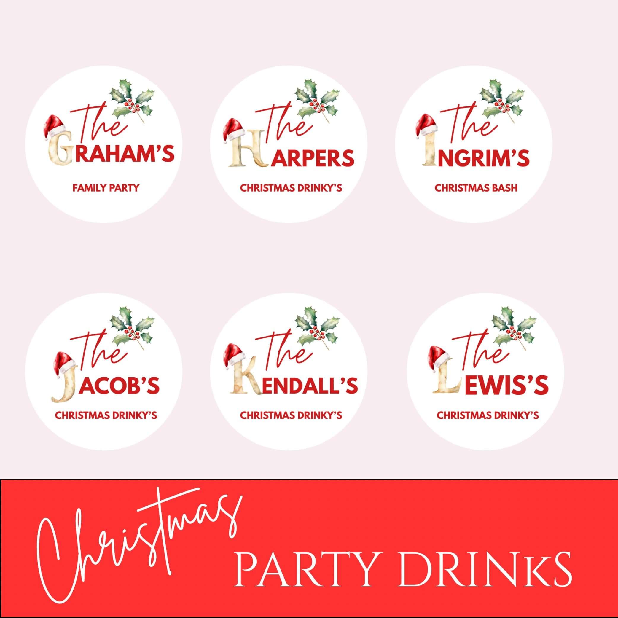 Christmas Family Name Personalised Cocktail Toppers