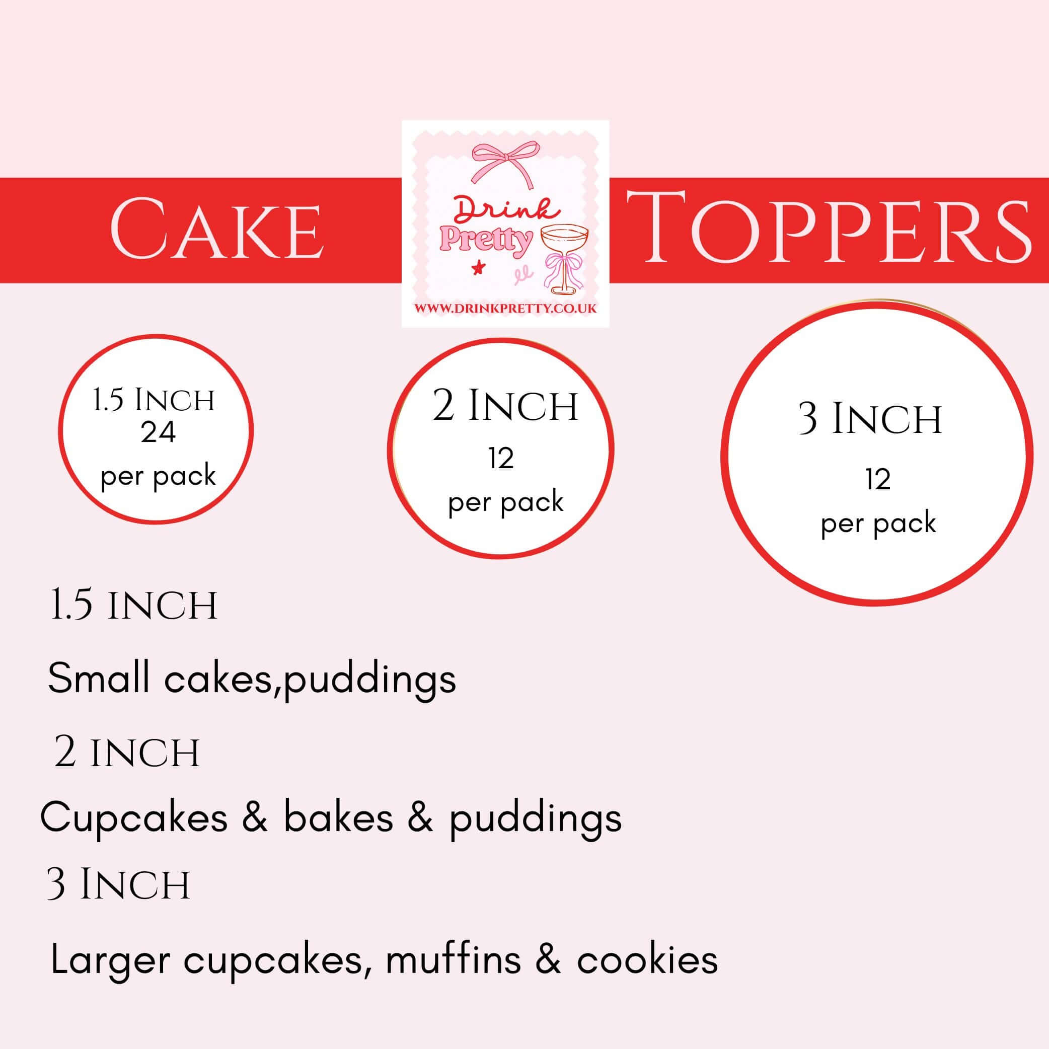 Unicorn and Cupcake Edible Wafer Cake Toppers package sizes chart for festive cakes.