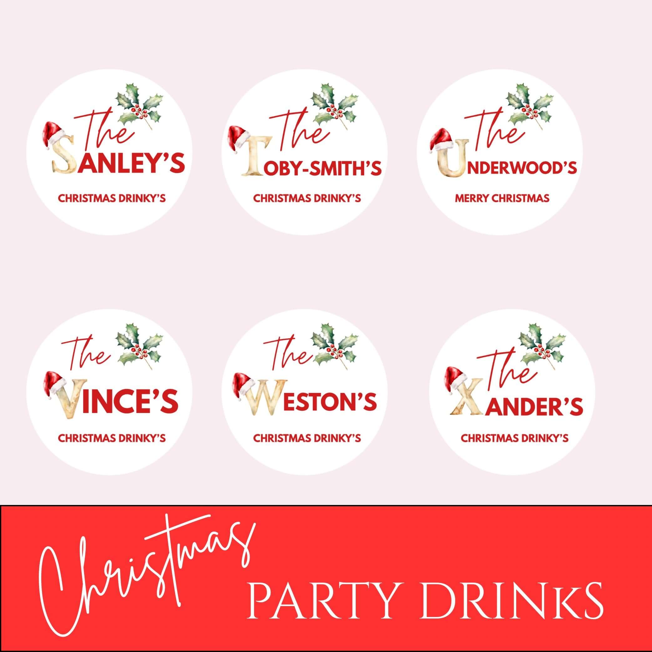Christmas Family Name Personalised Cocktail Toppers