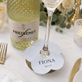 Load image into Gallery viewer, Wedding Attendees white personalised name drink marker for bride Fiona at a wedding celebration.
