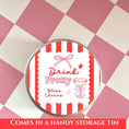 Load image into Gallery viewer,  Bottle Charm Gift Tag in Drink Pretty storage tin with decorative design on pink checker background.
