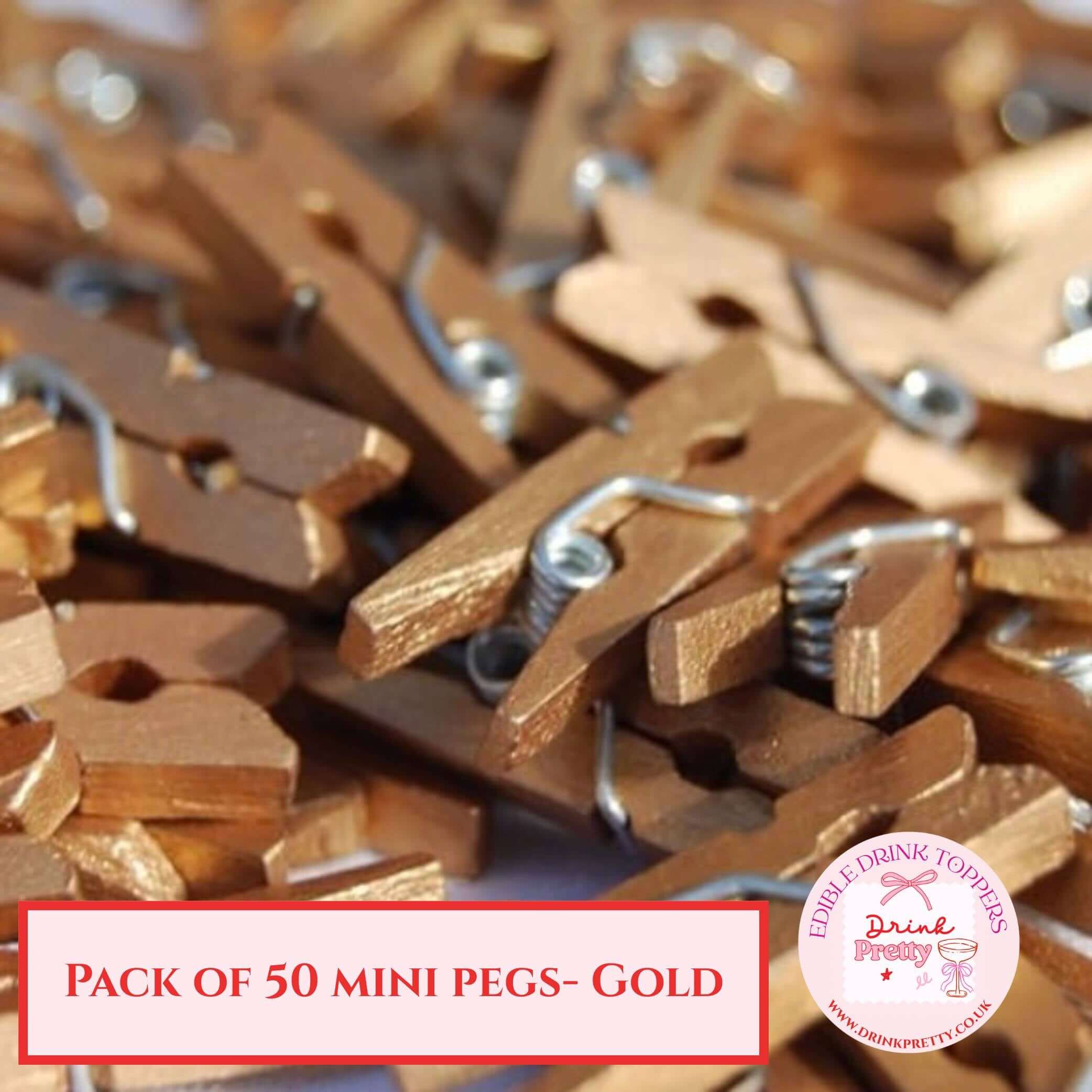 50 mini gold wooden pegs