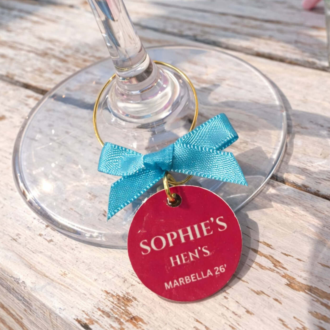 Fuchsia and turquoise bow wine charms