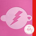 Load image into Gallery viewer, Reusable cocktail coffee stencils featuring a lightening bolt design on a pink background.
